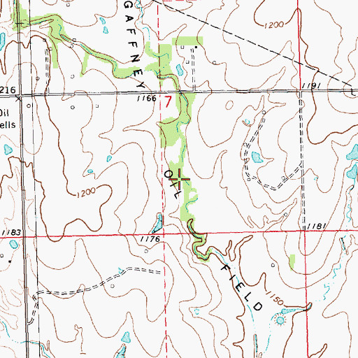 Topographic Map of Gaffney Oil Field, KS