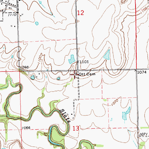 Topographic Map of Ott Cemetery, KS