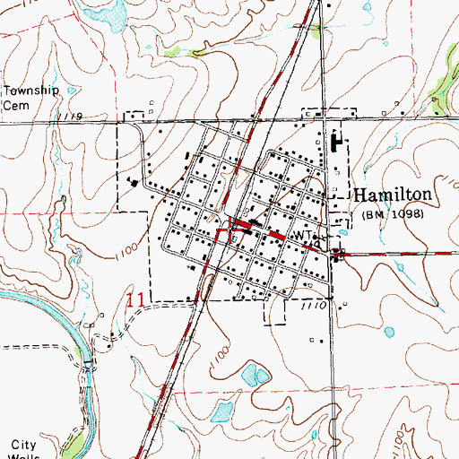 Topographic Map of Hamilton, KS