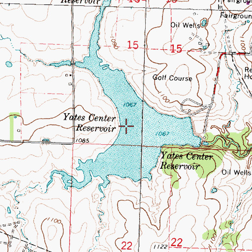 Topographic Map of Yates Center Reservoir, KS