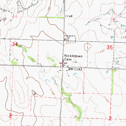 Topographic Map of Nickletown Cemetery, KS