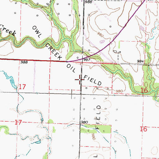 Topographic Map of Owl Creek Oil Field, KS