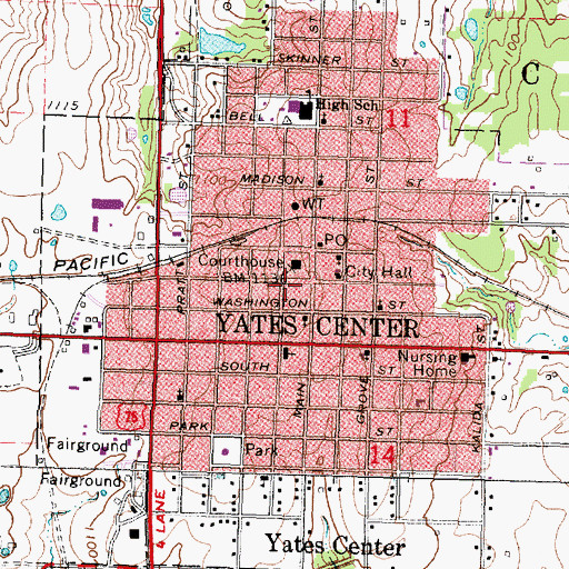 Topographic Map of Yates Center, KS