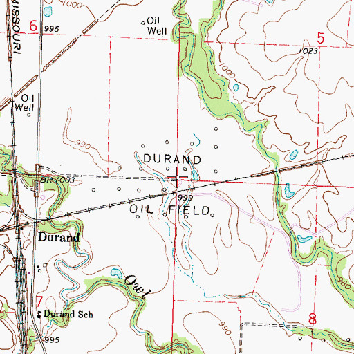 Topographic Map of Durand Oil Field, KS