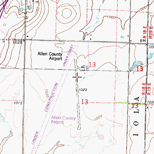 Topographic Map of Allen County Airport, KS