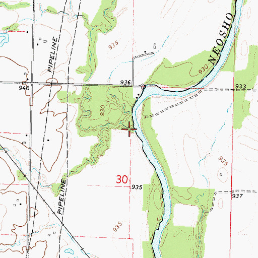 Topographic Map of Onion Creek, KS