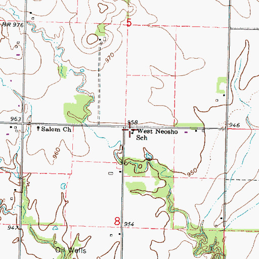 Topographic Map of West Neosho School, KS