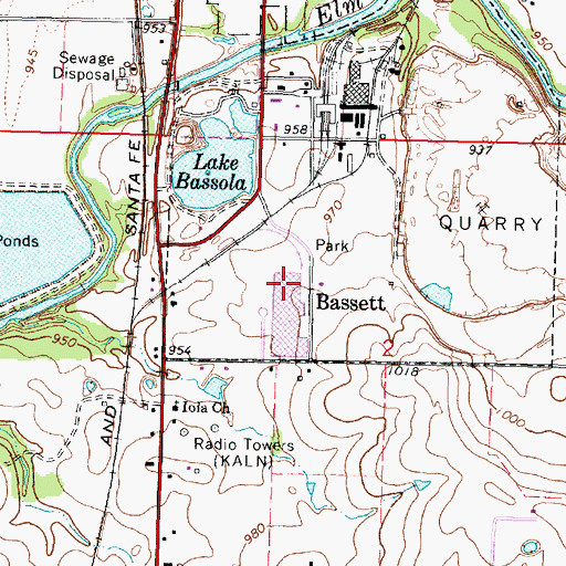 Topographic Map of Bassett, KS