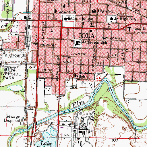 Topographic Map of Saint Johns School, KS