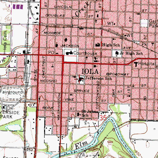 Topographic Map of Jefferson Elementary School, KS