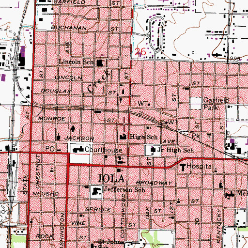 Topographic Map of Iola, KS