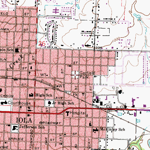 Topographic Map of Garfield Park, KS