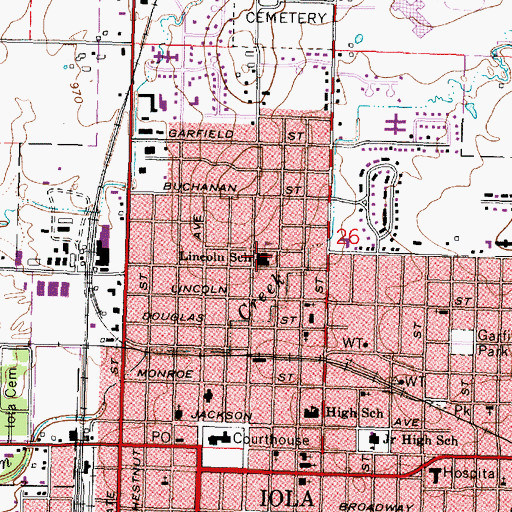 Topographic Map of Lincoln Elementary School, KS