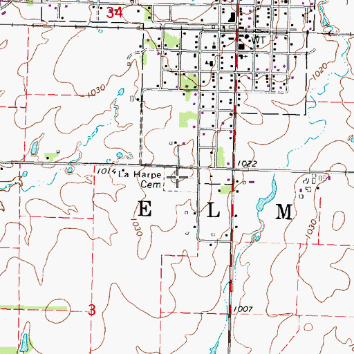Topographic Map of La Harpe Cemetery, KS
