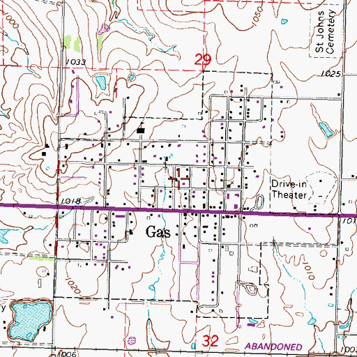 Topographic Map of Gas, KS