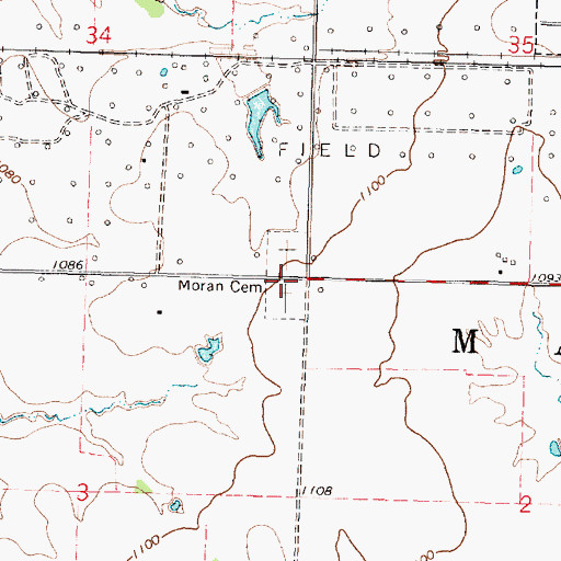Topographic Map of Moran Cemetery, KS