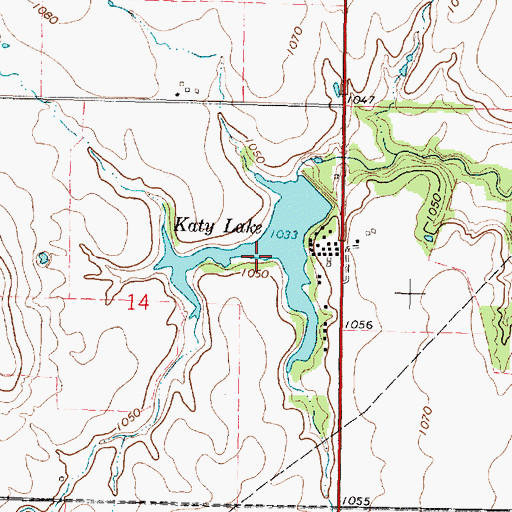 Topographic Map of Katy Lake, KS