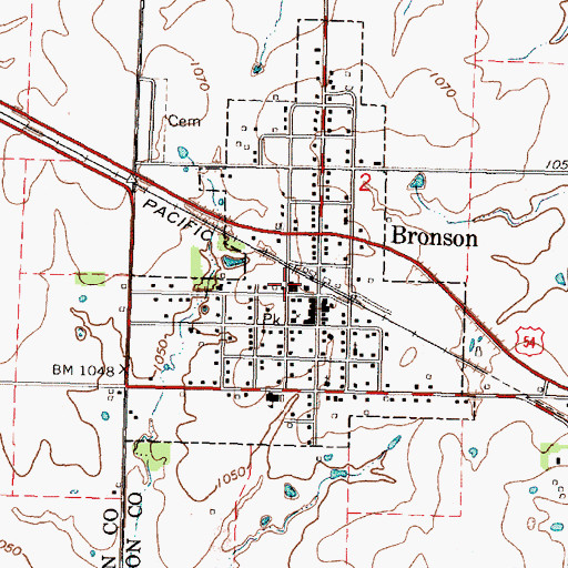 Topographic Map of Bronson, KS