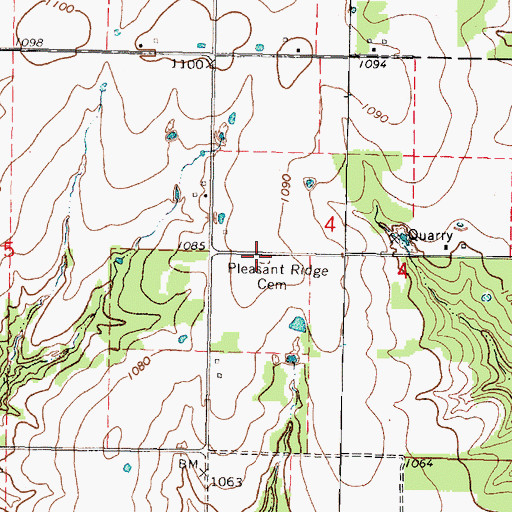 Topographic Map of Pleasant Ridge Cemetery, KS