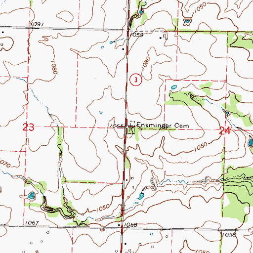 Topographic Map of Ensminger Cemetery, KS