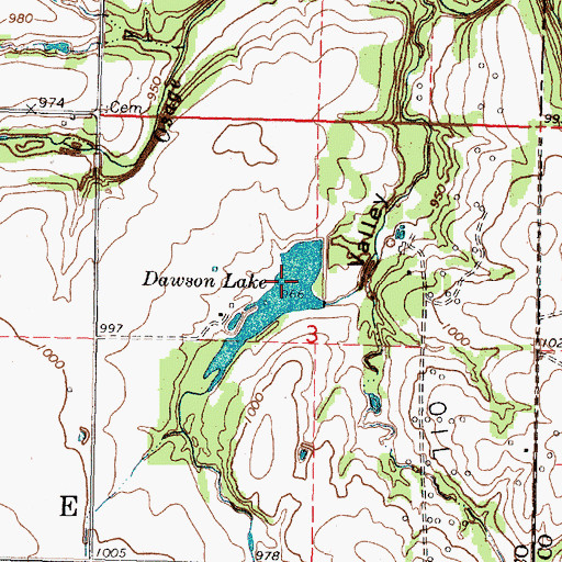 Topographic Map of Dawson Lake, KS