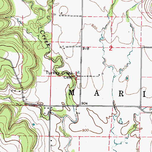 Topographic Map of Turkey Creek Cemetery, KS