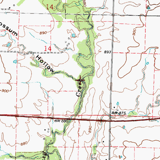 Topographic Map of Opossum Hollow, KS