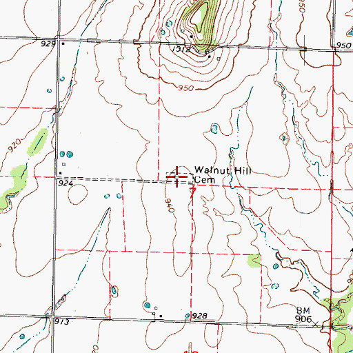 Topographic Map of Walnut Hill Cemetery, KS