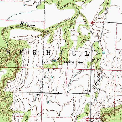 Topographic Map of Morris Cemetery, KS
