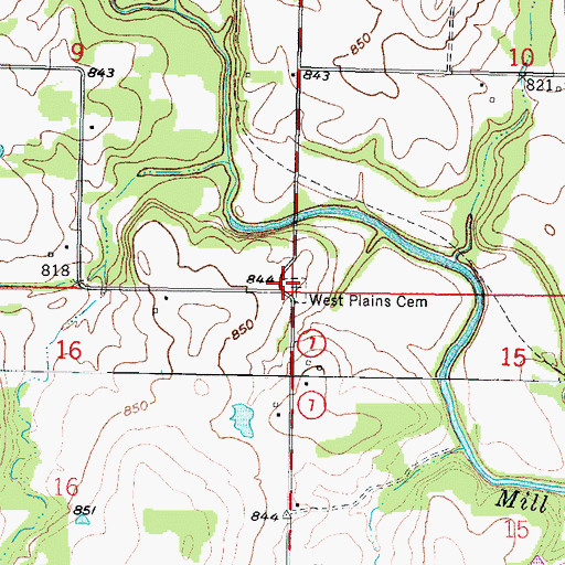 Topographic Map of West Plains Cemetery, KS