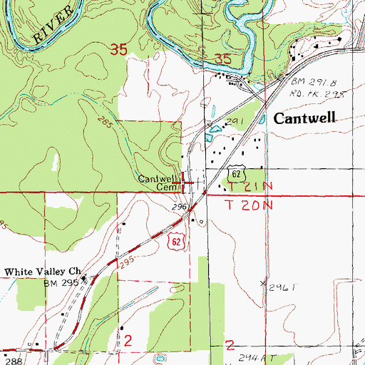 Topographic Map of Cantwell Cemetery, AR