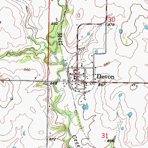 Topographic Map of Devon, KS