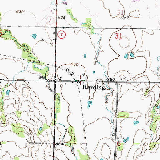 Topographic Map of Harding, KS