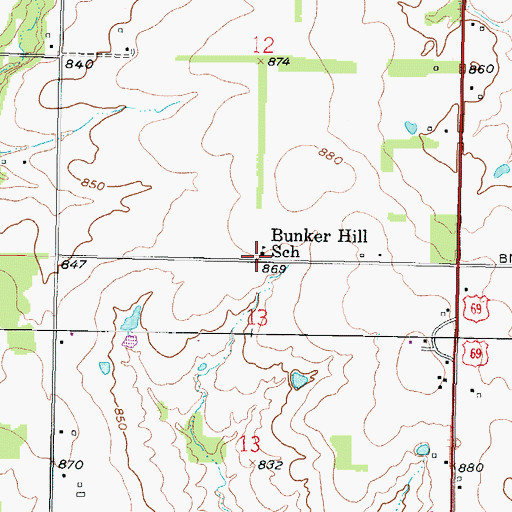 Topographic Map of Bunker Hill School (historical), KS