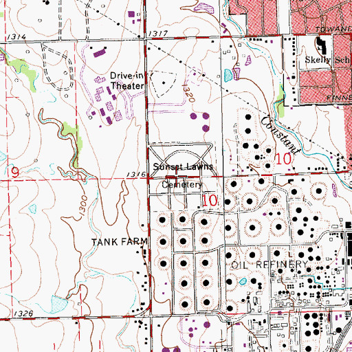 Topographic Map of Sunset Lawns Cemetery, KS