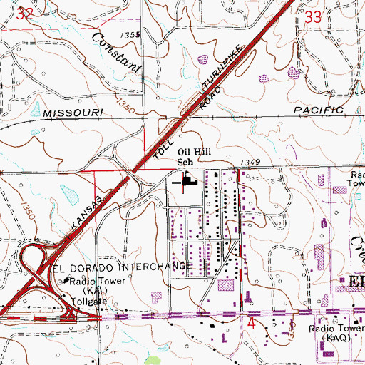 Topographic Map of Circle Oil Hill Elementary School, KS