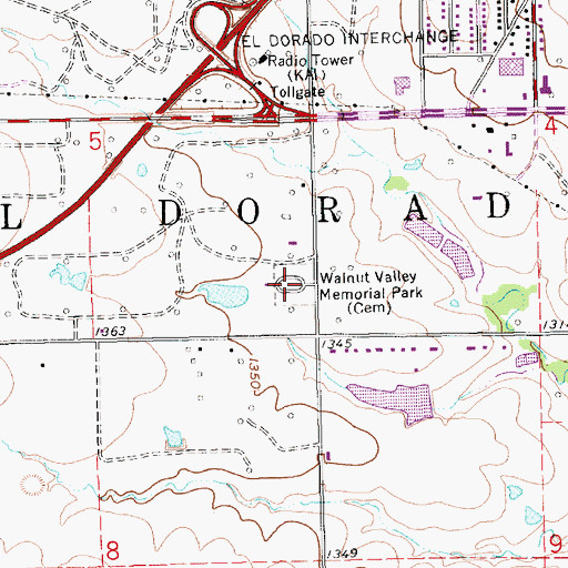 Topographic Map of Walnut Valley Memorial Park, KS