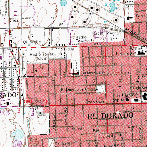 Topographic Map of Jefferson Elementary School, KS