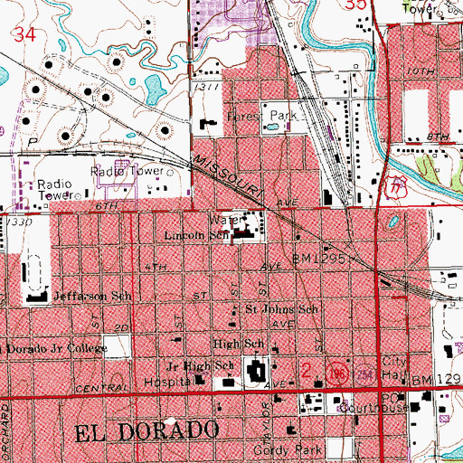 Topographic Map of Lincoln Elementary School, KS