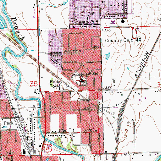 Topographic Map of Grandview Elementary School, KS