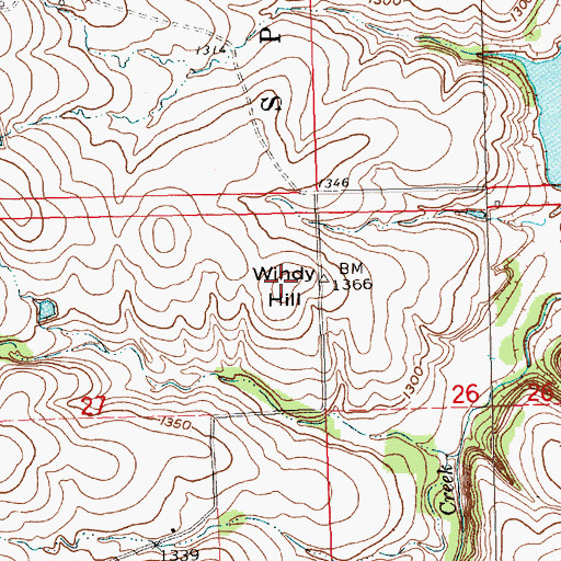 Topographic Map of Windy Hill, KS