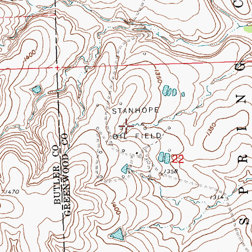 Topographic Map of Stanhope Oil Field, KS
