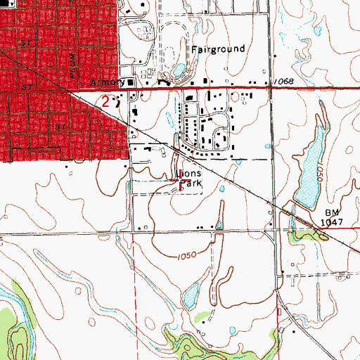 Topographic Map of Lions Park, KS