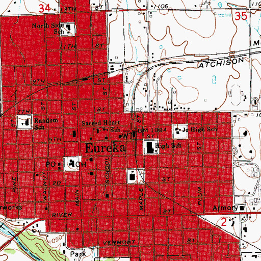 Topographic Map of Eureka, KS