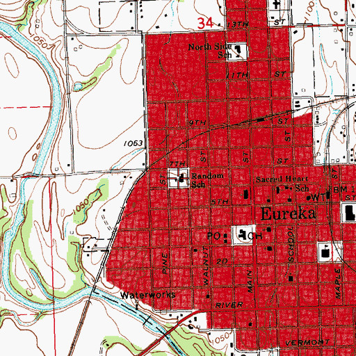 Topographic Map of Random Elementary School (historical), KS