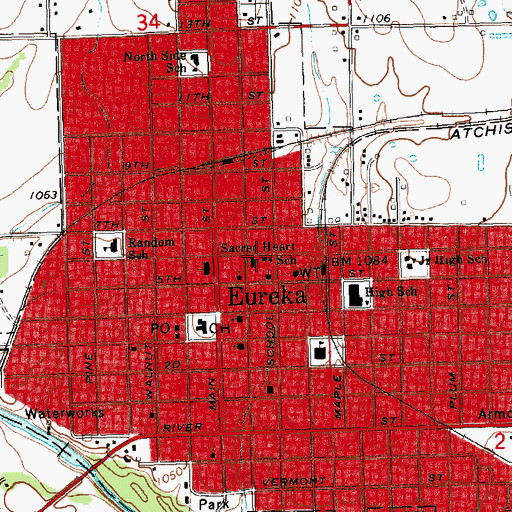 Topographic Map of Sacred Heart School (historical), KS
