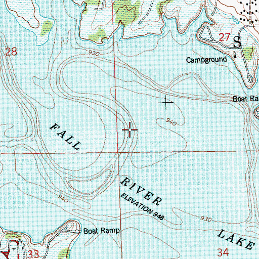 Topographic Map of Fall River Lake, KS