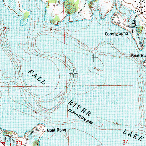 Topographic Map of Fall River Lake, KS