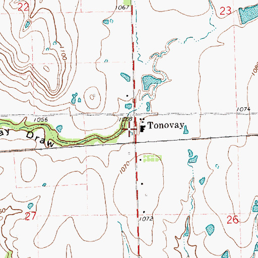 Topographic Map of Tonovay, KS