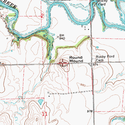 Topographic Map of Rocky Mound, KS